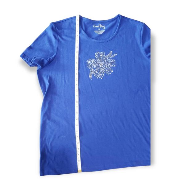 Coral Bay Blue Flower Embellished Short Sleeved Shirt - Size Extra Large - Picture 3 of 4